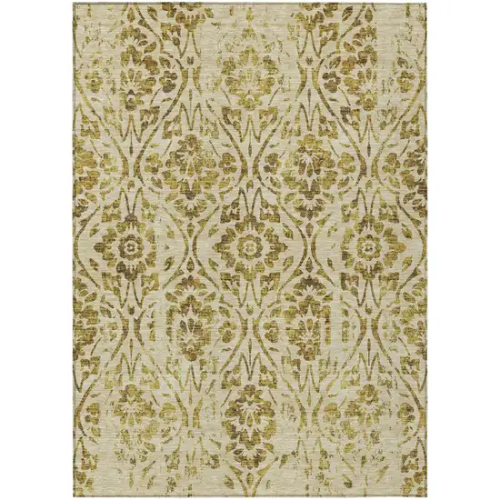 Gold And Brown Floral Washable Indoor Outdoor Area Rug Photo 2