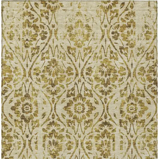 Gold And Brown Floral Washable Indoor Outdoor Area Rug Photo 7