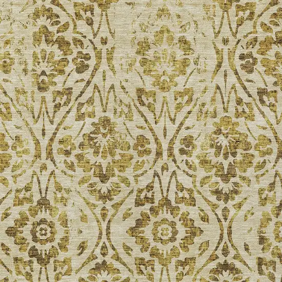 Gold And Brown Floral Washable Indoor Outdoor Area Rug Photo 6