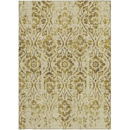 Gold And Brown Floral Washable Indoor Outdoor Area Rug Photo 6