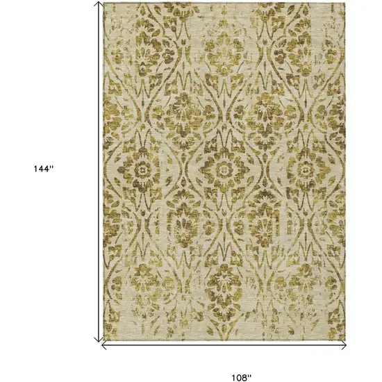 Gold And Brown Floral Washable Indoor Outdoor Area Rug Photo 3