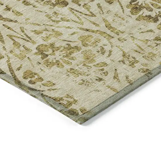 Gold And Brown Floral Washable Indoor Outdoor Area Rug Photo 5