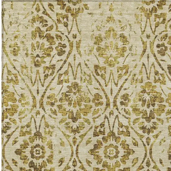 Gold And Brown Floral Washable Indoor Outdoor Area Rug Photo 6