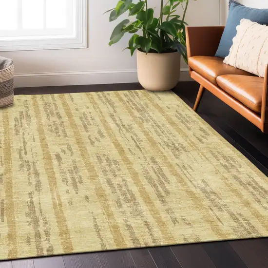 Gold And Brown Striped Washable Indoor Outdoor Area Rug Photo 9