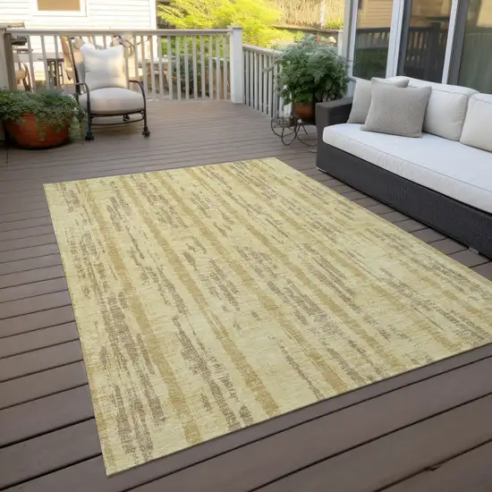 Gold And Brown Striped Washable Indoor Outdoor Area Rug Photo 8