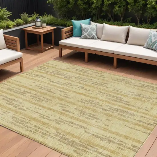 Gold And Brown Striped Washable Indoor Outdoor Area Rug Photo 1
