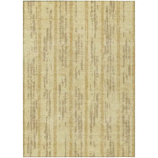 Gold And Brown Striped Washable Indoor Outdoor Area Rug Photo 2