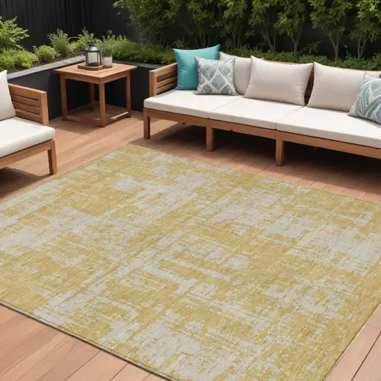 Gold And Gray Abstract Washable Indoor Outdoor Area Rug Photo 1