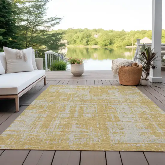 Gold And Gray Abstract Washable Indoor Outdoor Area Rug Photo 7
