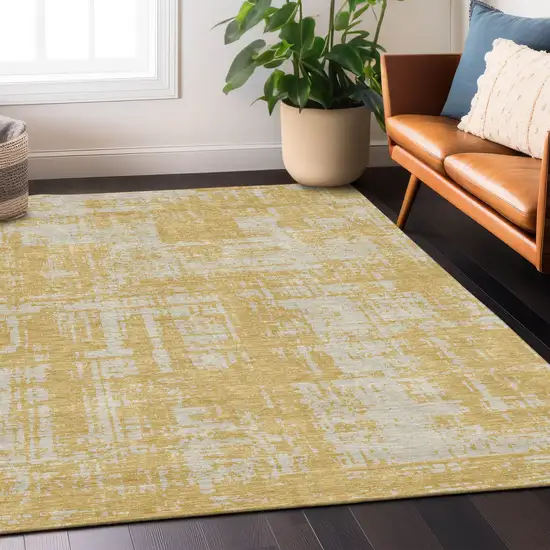 Gold And Gray Abstract Washable Indoor Outdoor Area Rug Photo 8