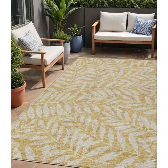 Gold And Gray Floral Washable Indoor Outdoor Area Rug Photo 1