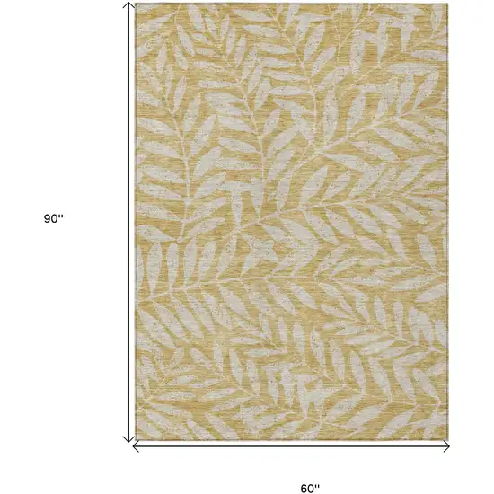 Gold And Gray Floral Washable Indoor Outdoor Area Rug Photo 3