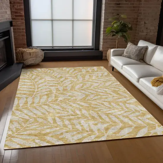 Gold And Gray Floral Washable Indoor Outdoor Area Rug Photo 9