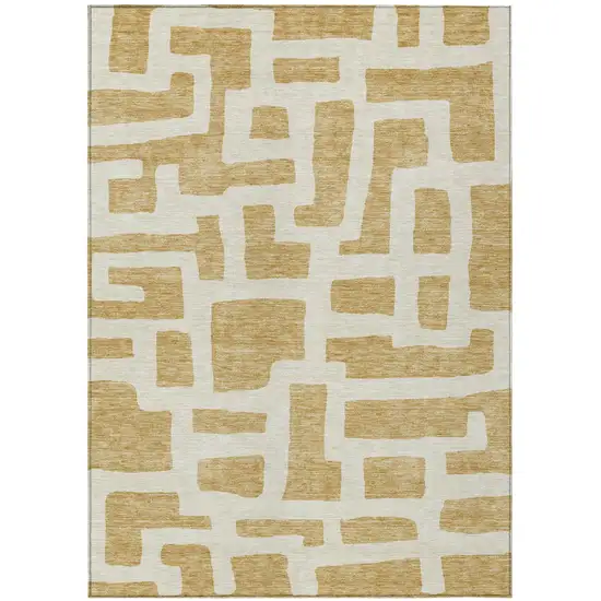 Gold And Ivory Abstract Washable Indoor Outdoor Area Rug Photo 2