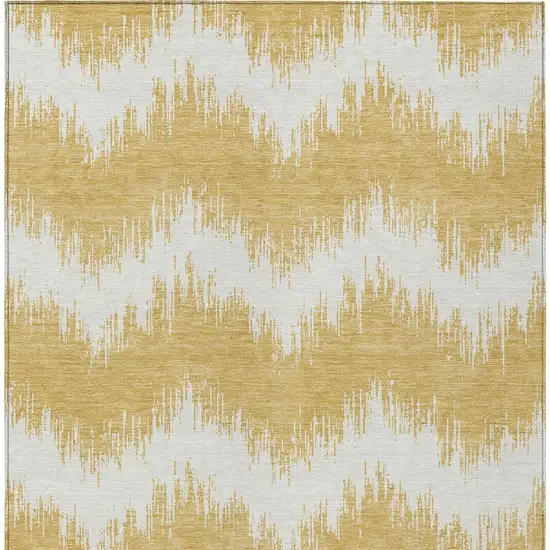 Gold And Ivory Chevron Washable Indoor Outdoor Area Rug Photo 6