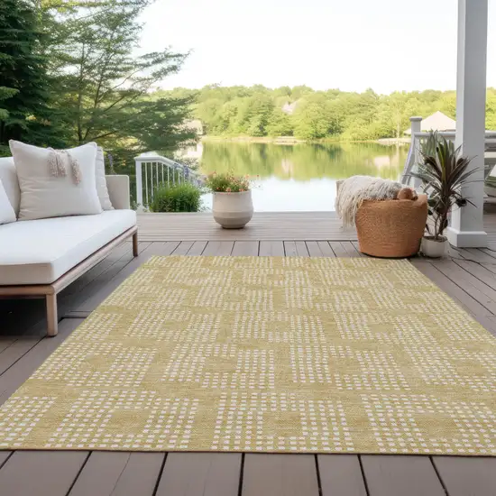 Gold And Ivory Geometric Washable Indoor Outdoor Area Rug Photo 8