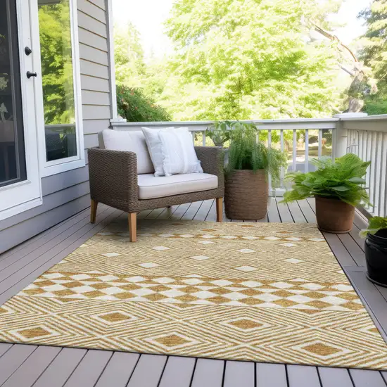 Gold And Ivory Geometric Washable Indoor Outdoor Area Rug Photo 9