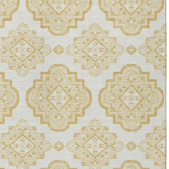 Gold And Ivory Medallion Washable Indoor Outdoor Area Rug Photo 6