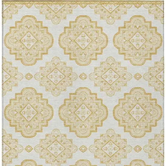 Gold And Ivory Medallion Washable Indoor Outdoor Area Rug Photo 8