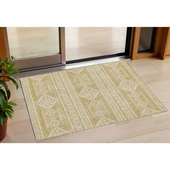 Gold And Ivory Southwestern Washable Indoor Outdoor Area Rug Photo 1