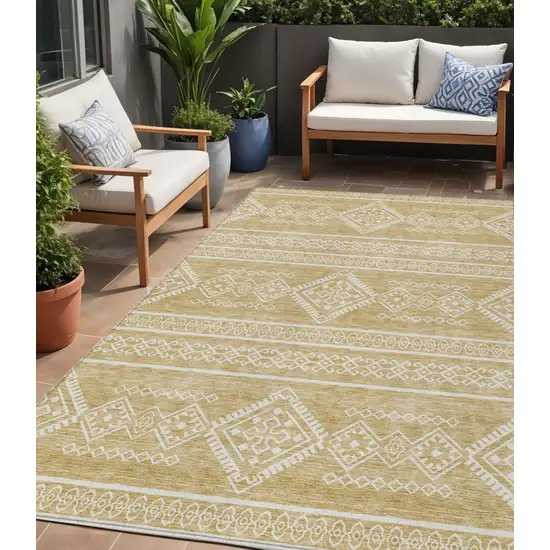 Gold And Ivory Southwestern Washable Indoor Outdoor Area Rug Photo 1