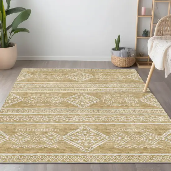 Gold And Ivory Southwestern Washable Indoor Outdoor Area Rug Photo 9