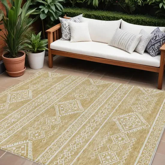 Gold And Ivory Southwestern Washable Indoor Outdoor Area Rug Photo 1