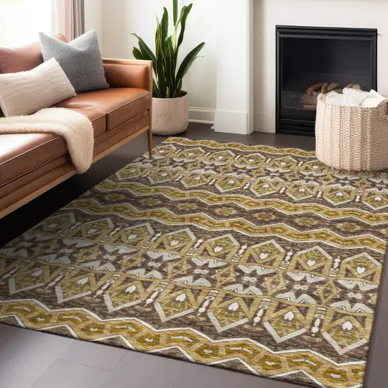 Gold Brown And Beige Moroccan Washable Indoor Outdoor Area Rug Photo 9
