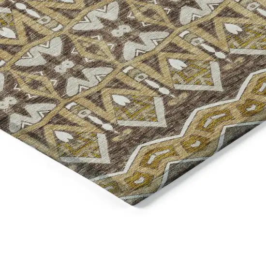 Gold Brown And Beige Moroccan Washable Indoor Outdoor Area Rug Photo 5
