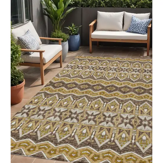 Gold Brown And Beige Moroccan Washable Indoor Outdoor Area Rug Photo 1