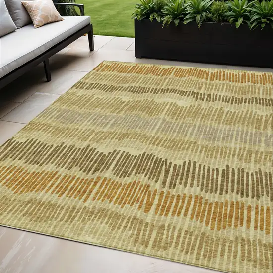 Gold Brown And Gray Striped Washable Indoor Outdoor Area Rug Photo 1