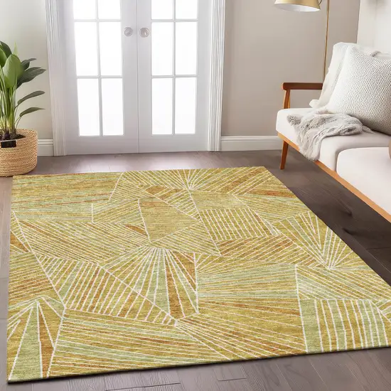 Gold Copper And Brown Geometric Washable Indoor Outdoor Area Rug Photo 9