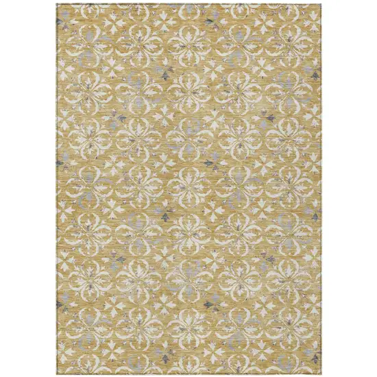 Gold Gray And Beige Floral Washable Indoor Outdoor Area Rug Photo 2