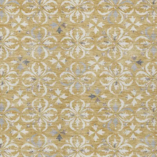 Gold Gray And Beige Floral Washable Indoor Outdoor Area Rug Photo 5