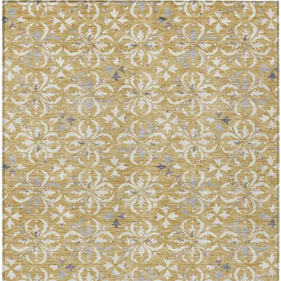 Gold Gray And Beige Floral Washable Indoor Outdoor Area Rug Photo 6