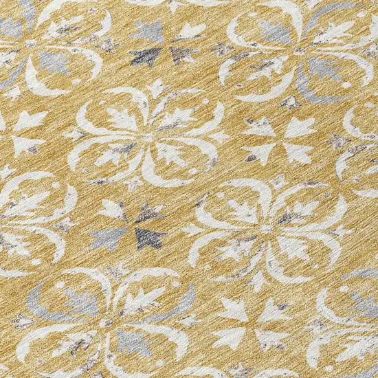 Gold Gray And Beige Floral Washable Indoor Outdoor Area Rug Photo 4