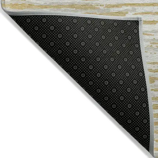 Gold Gray And Beige Striped Washable Indoor Outdoor Area Rug Photo 4