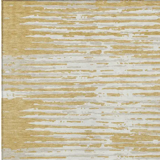 Gold Gray And Beige Striped Washable Indoor Outdoor Area Rug Photo 6
