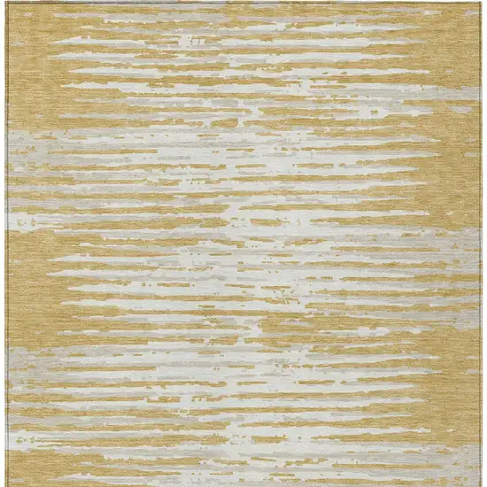 Gold Gray And Beige Striped Washable Indoor Outdoor Area Rug Photo 7