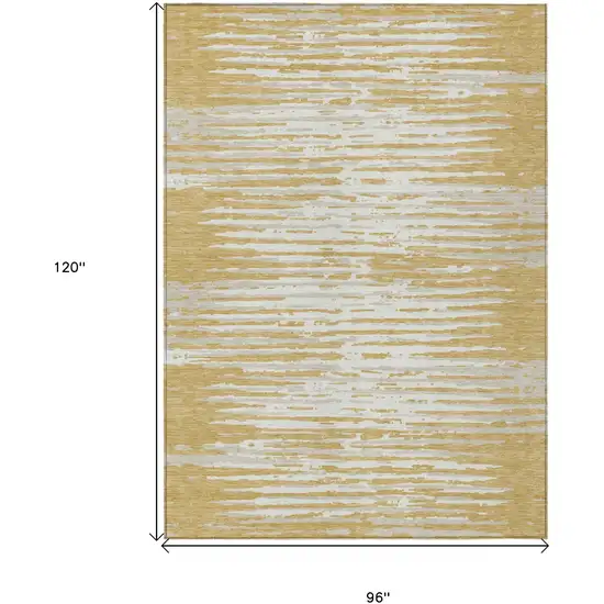 Gold Gray And Beige Striped Washable Indoor Outdoor Area Rug Photo 3