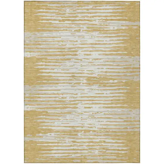 Gold Gray And Beige Striped Washable Indoor Outdoor Area Rug Photo 2