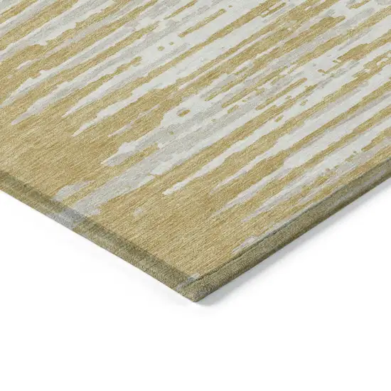 Gold Gray And Beige Striped Washable Indoor Outdoor Area Rug Photo 5