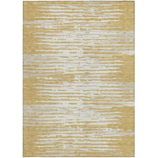 Gold Gray And Beige Striped Washable Indoor Outdoor Area Rug Photo 6