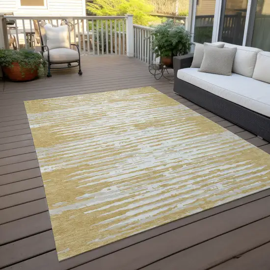 Gold Gray And Beige Striped Washable Indoor Outdoor Area Rug Photo 7
