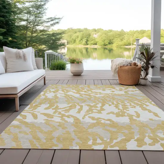 Gold Gray And Ivory Animal Print Washable Indoor Outdoor Area Rug Photo 8