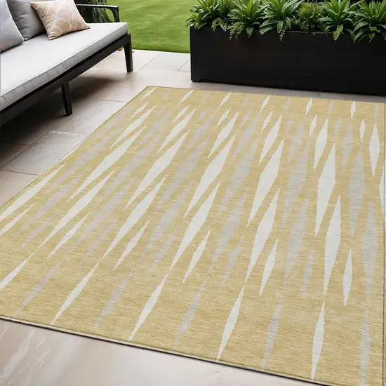 Gold Gray And Ivory Geometric Washable Indoor Outdoor Area Rug Photo 1