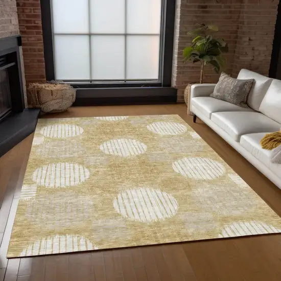 Gold Gray And Ivory Geometric Washable Indoor Outdoor Area Rug Photo 9