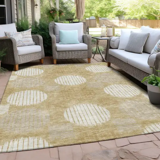 Gold Gray And Ivory Geometric Washable Indoor Outdoor Area Rug Photo 7
