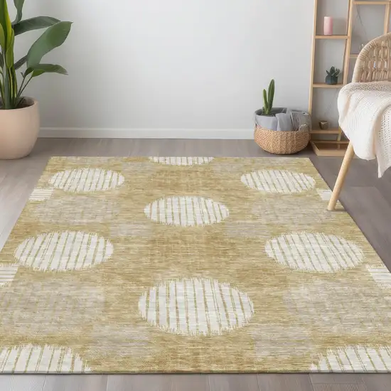 Gold Gray And Ivory Geometric Washable Indoor Outdoor Area Rug Photo 8