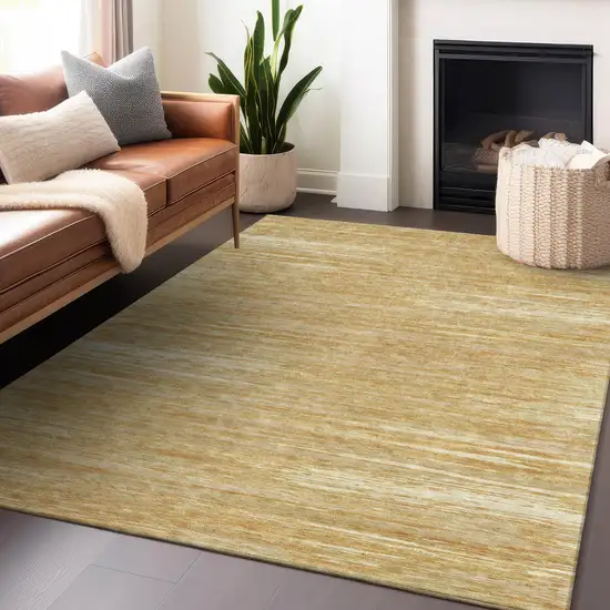 Gold Gray And Ivory Striped Washable Indoor Outdoor Area Rug Photo 9